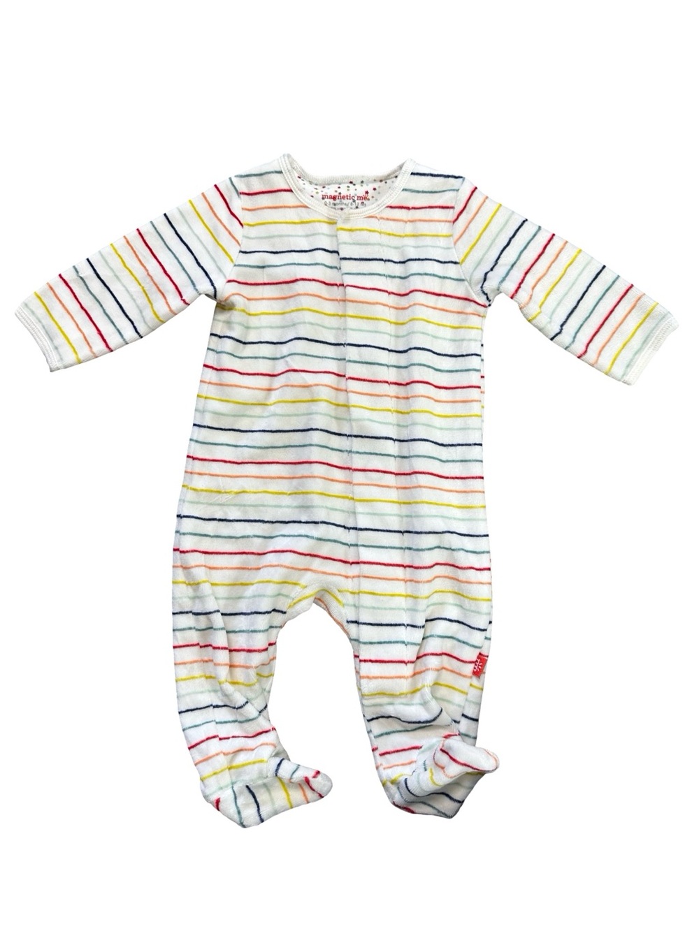 Magnetic Me Striped Candy Velour One Piece Footie Pajama Onesie Size 0-3 Months